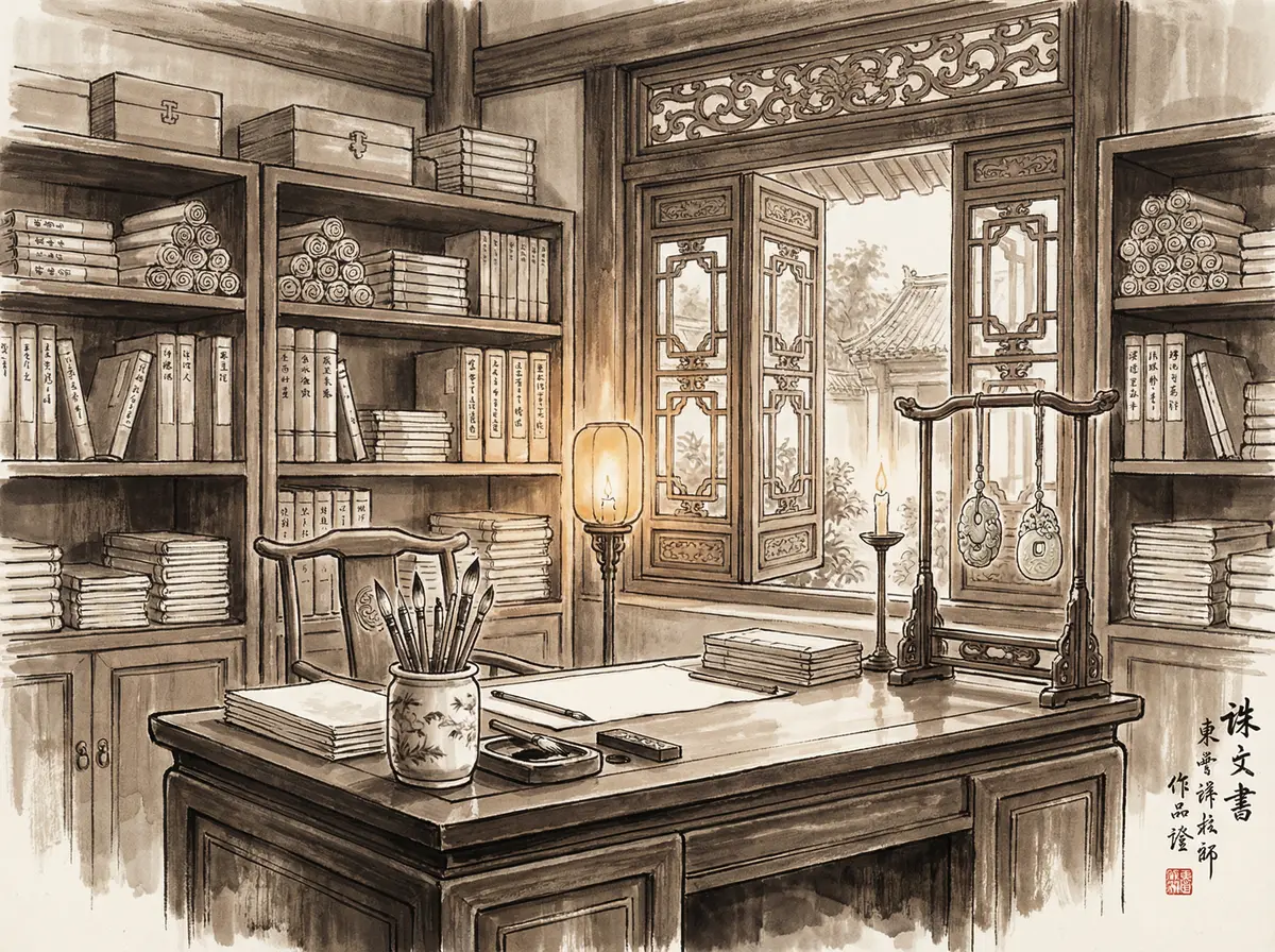 澳门娱乐城APP下载页面水墨风格书房场景