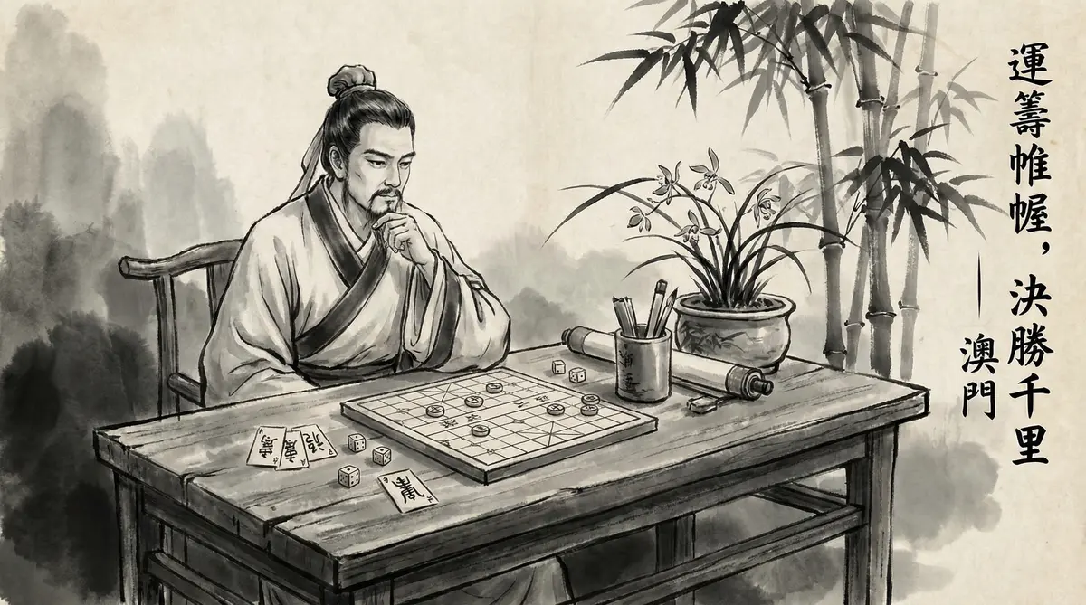 澳门娱乐城澳门赌博文化水墨画