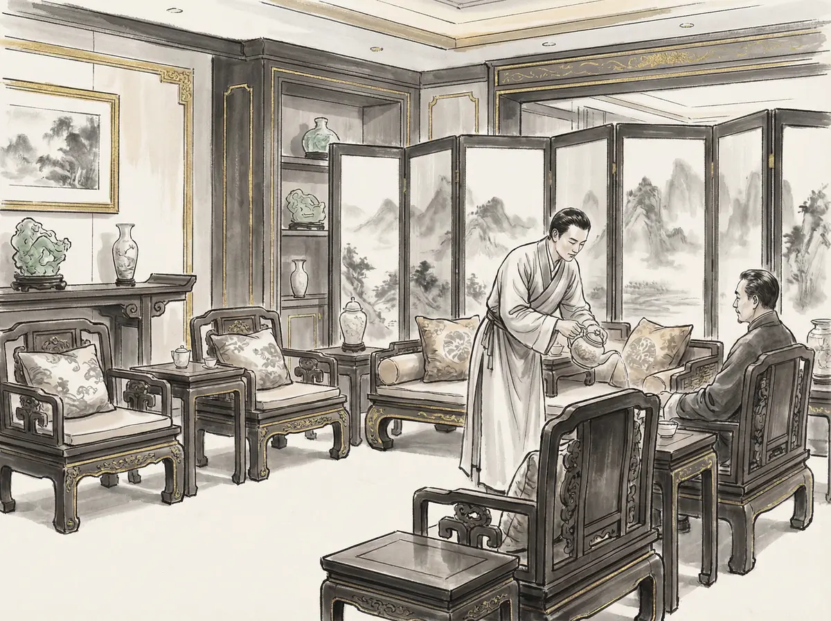 澳门娱乐城VIP贵宾厅水墨画展示奢华博弈空间